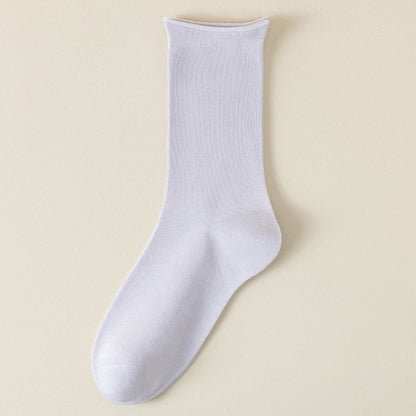 Women's springsummer mid-calf silk socks; soft fabric and classic sock design visibly shown