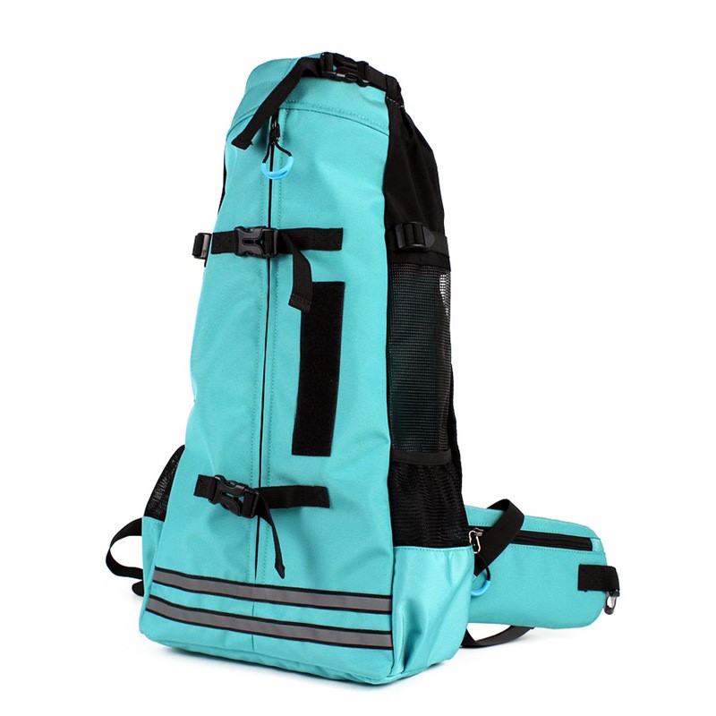 Breathable pet backpack carrier bag with ventilated mesh panels and secure shoulder straps