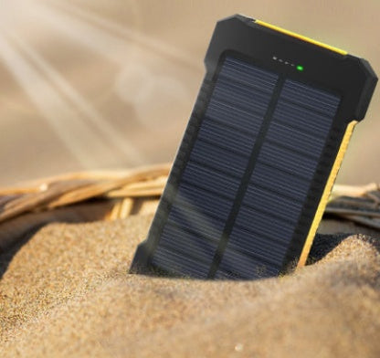 Apple-compatible outdoor solar power bank battery for iPhone charging, compact black portable charger