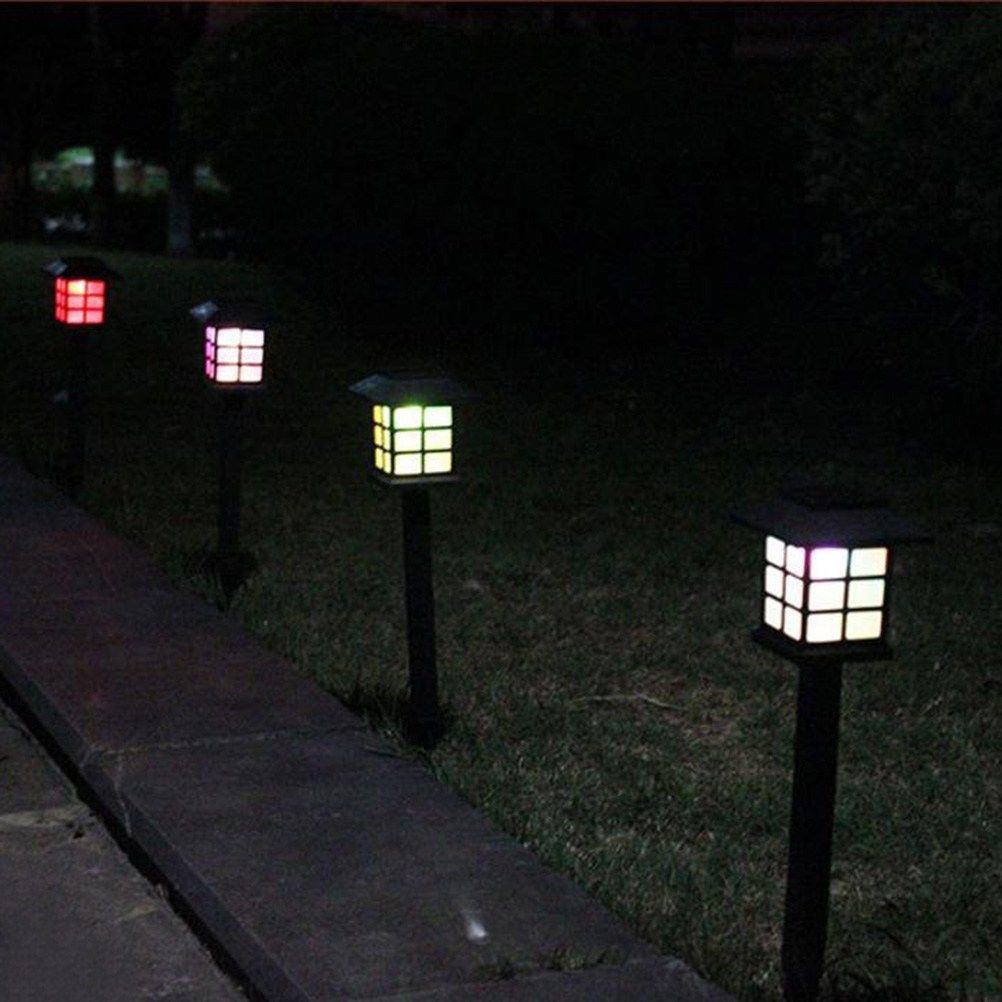 Solar square lawn light with black frame and frosted panel, outdoor solar-powered garden lighting fixture