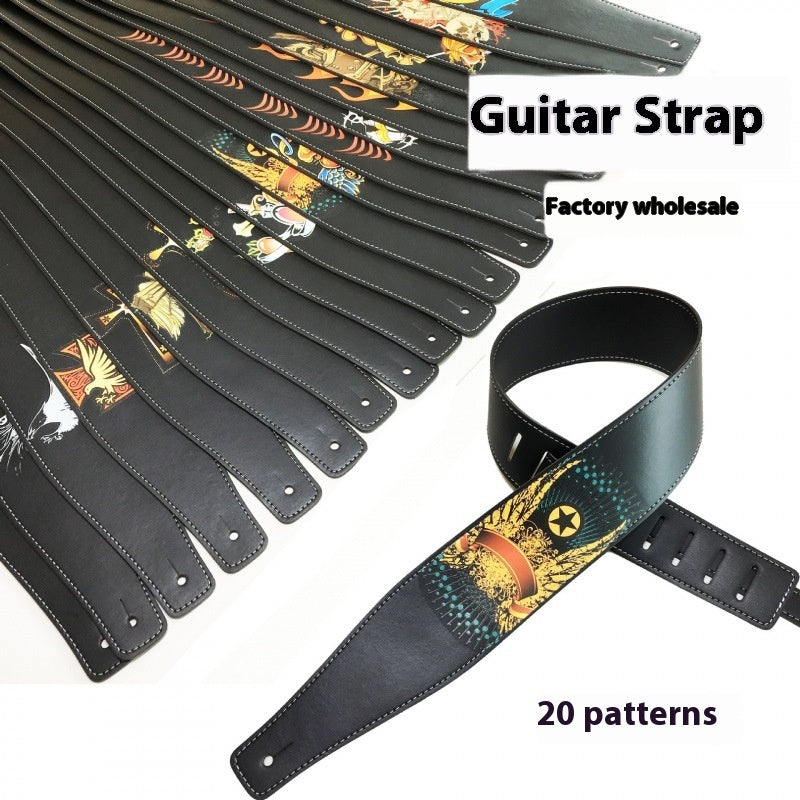Color printing folk guitar shoulder strap for musical instrument accessories, shown flat with multicolor design