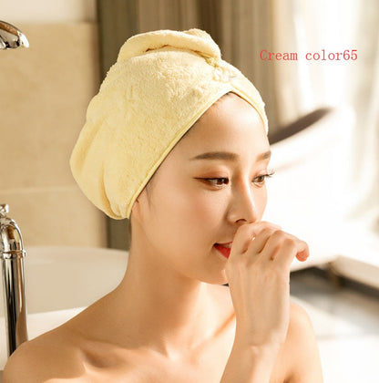 Women's absorbent hair dryer cap and dry hair towel in soft fabric for hands-free hair drying