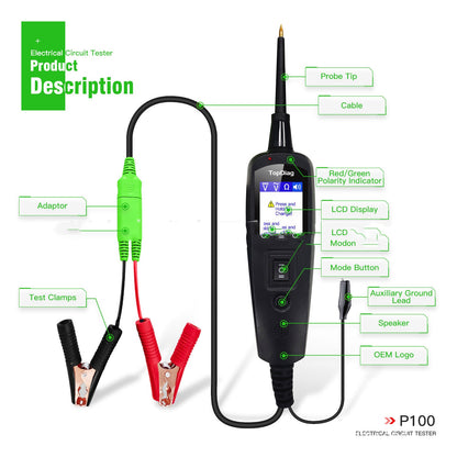 Automotive circuit battery tester with compact handheld design for vehicle electrical diagnostics