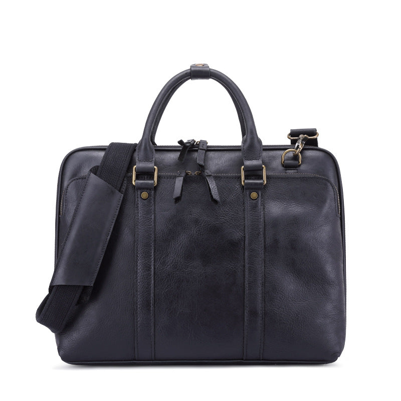 Men's leather briefcase shoulder crossbody handbag with adjustable strap and structured design