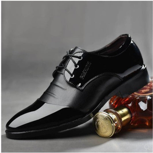 Men's British-style black business leather shoes with polished finish and classic lace-up design