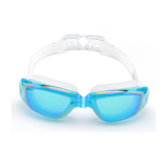 Swimming goggles with waterproof design, clear lenses, and adjustable strap