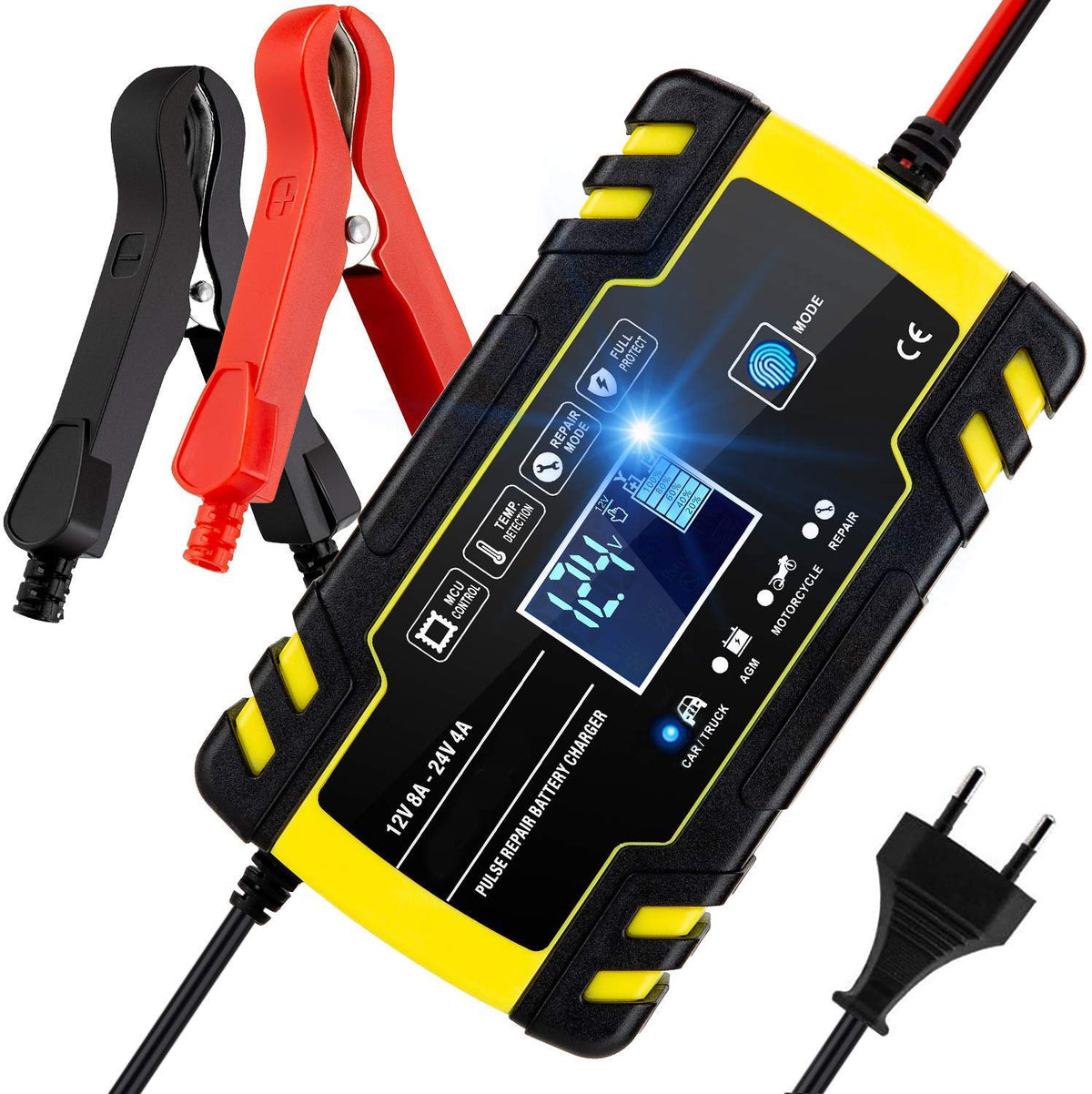 Motorcycle pulse battery charger by My Store, compact black charger with cables
