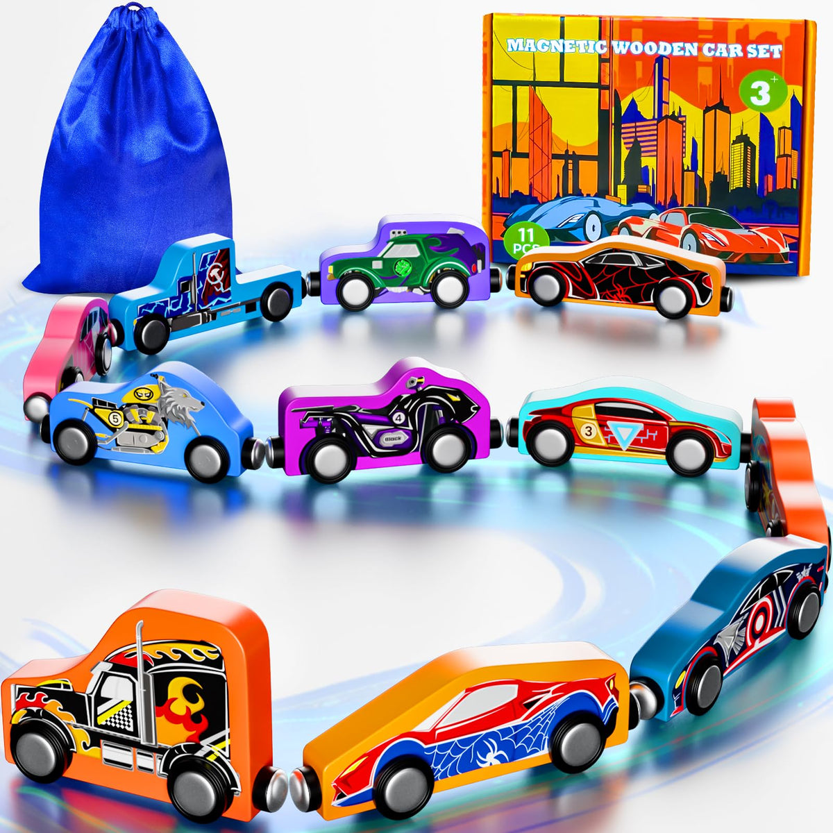 Magnetic Superhero Train for Toddlers: 11-Piece Set