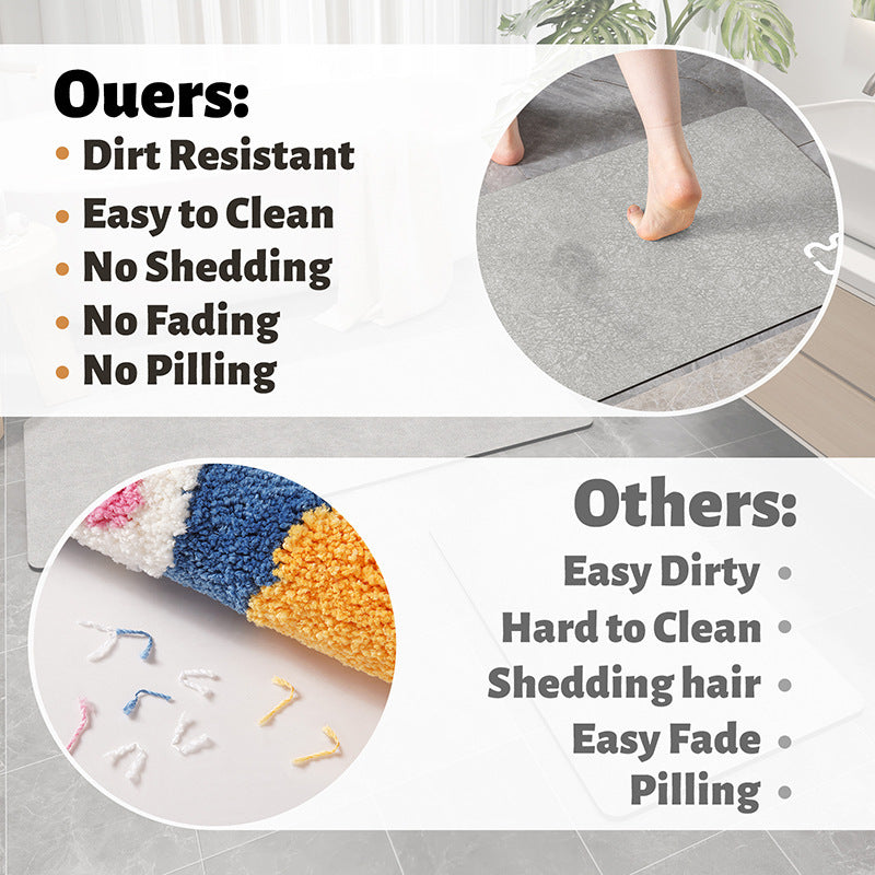 Diatomaceous earth non-slip bathroom floor mat with textured surface and absorbent stone-like design