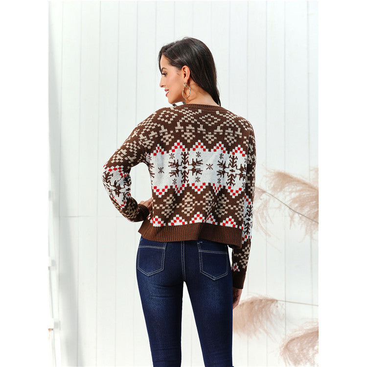 Women's Christmas pullover round neck sweater with snowflake pattern by My Store