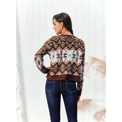 Women's Christmas pullover round neck sweater with snowflake pattern by My Store