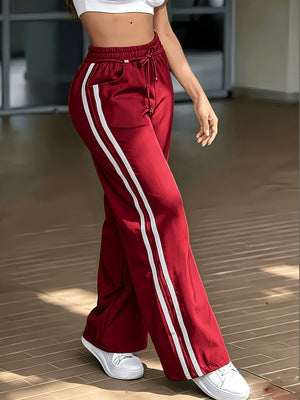 Women's high-waisted lace-up patchwork casual wide-leg pants by My Store