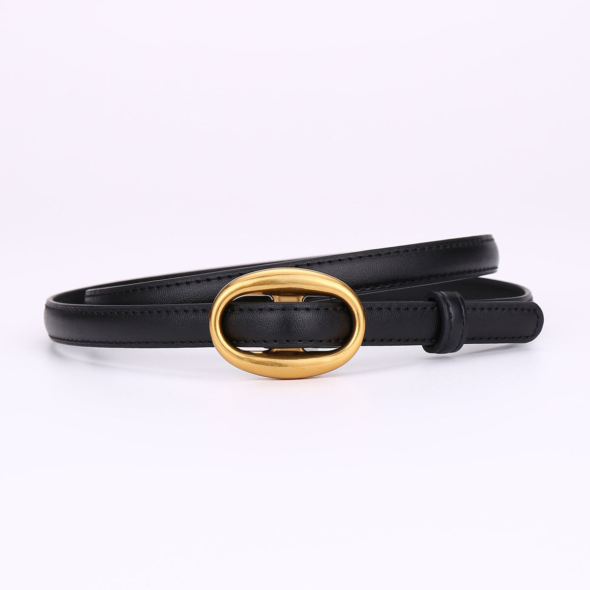 Women's smooth leather slim waistband belt with no pre-punched holes
