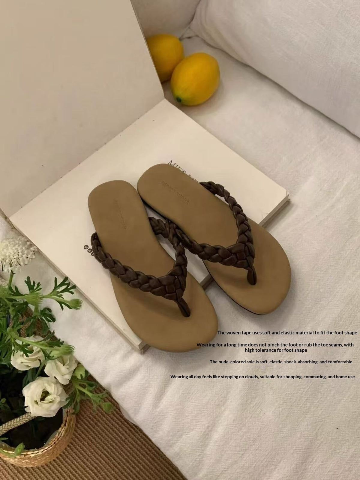 Retro flat minimalist woven flip-flops in a simple woven design