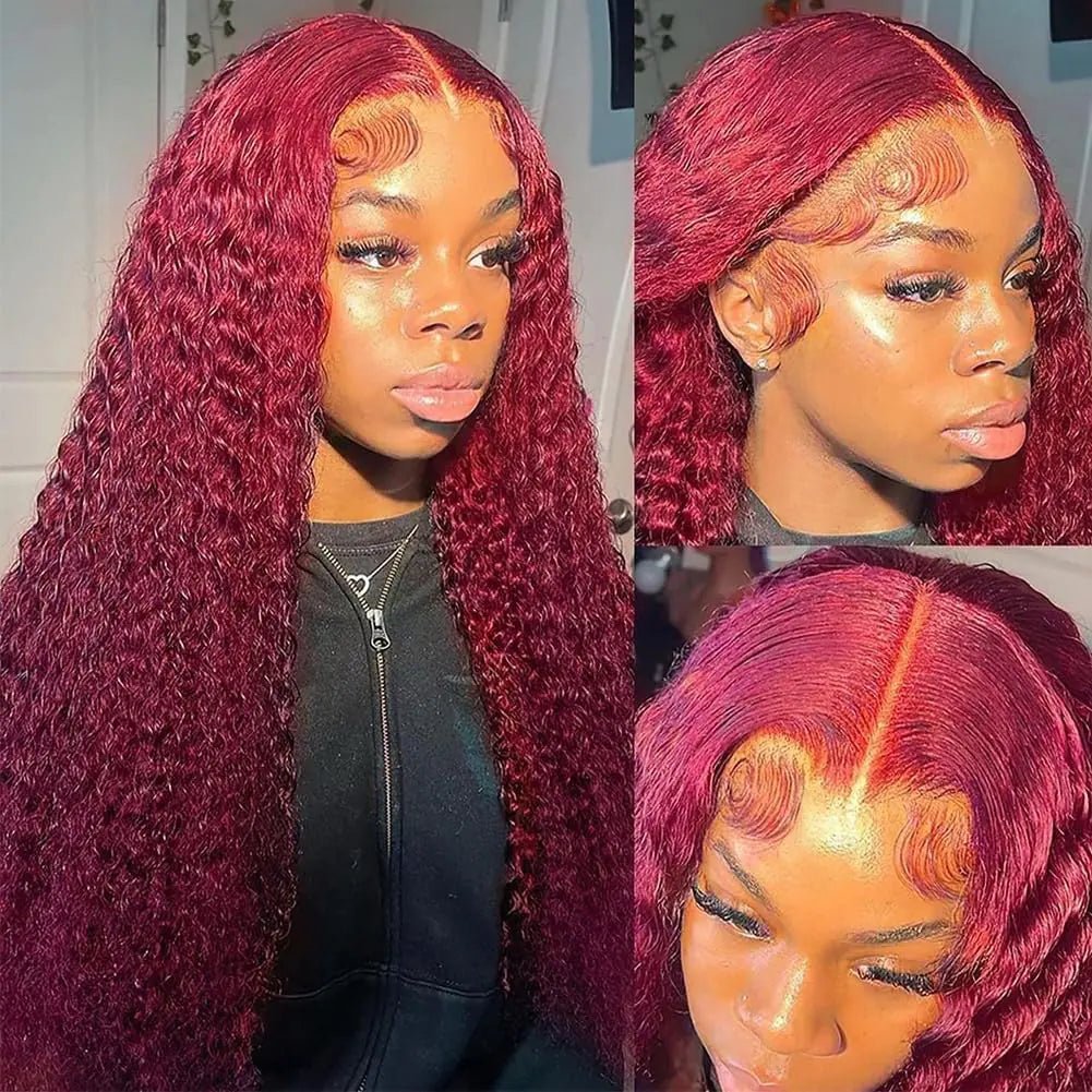 99j Burgundy Deep Wave Lace Front Wigs Human Hair 13x4 220% Density Transparent Lace Frontal Wigs Curly Wigs for Women Red Curly Wigs Pre Plucked with Baby Hair 99j Lace Front Human Hair Wigs (28inch) - BACKUPMYFILESNOW