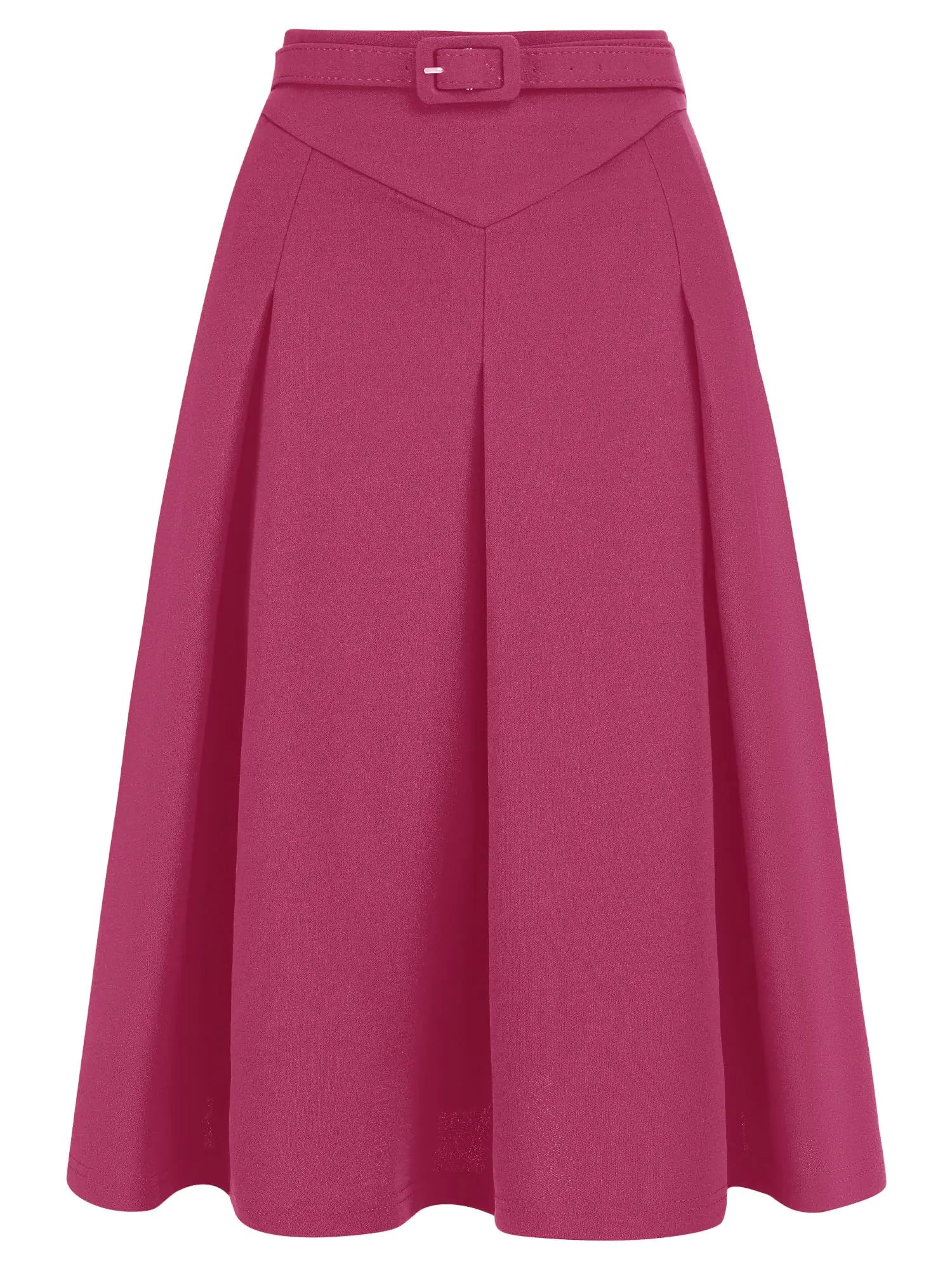 Allegra K Womens Office Work Skirts Belted Waist Midi A-Line Pleated Skirt X-Large Fuschia