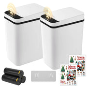 FRESHLIX 2Pack Christmas Automatic Bathroom Trash Can 2.6 Gallon Small Motion Sensor Touchless Trash Cans Electric Garbage Bin for Bedroom Living Room and Kitchen Xmas Decoration(White 2 Pack- Xmas)
