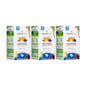 Organic Moringa and blueberry herbal tea by Miracle Tree, caffeine-free, with fresh blueberry and moringa leaves in a teacup.