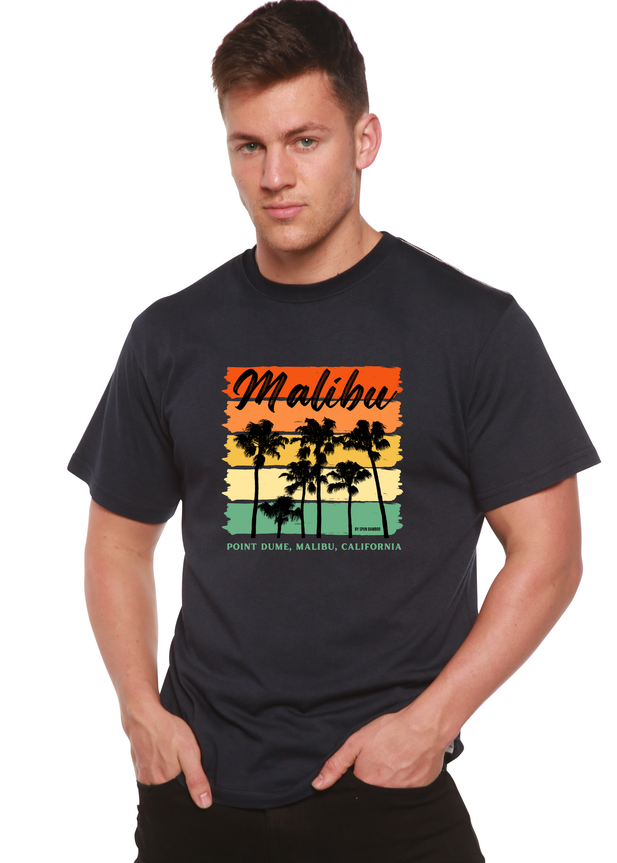 Spun Bamboo men's graphic T-shirt made of bamboo viscose and organic cotton, short sleeve with colorful printed design.