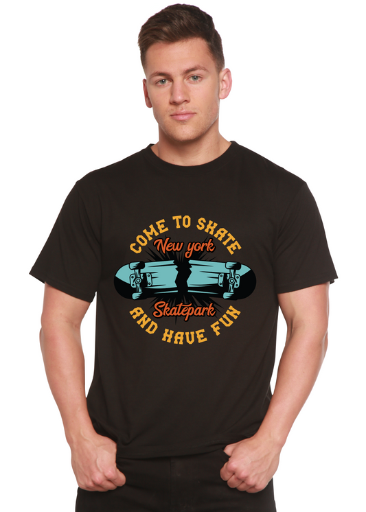 Spun Bamboo men's graphic T-shirt made of bamboo viscose and organic cotton, featuring skatepark-inspired print on short sleeves.