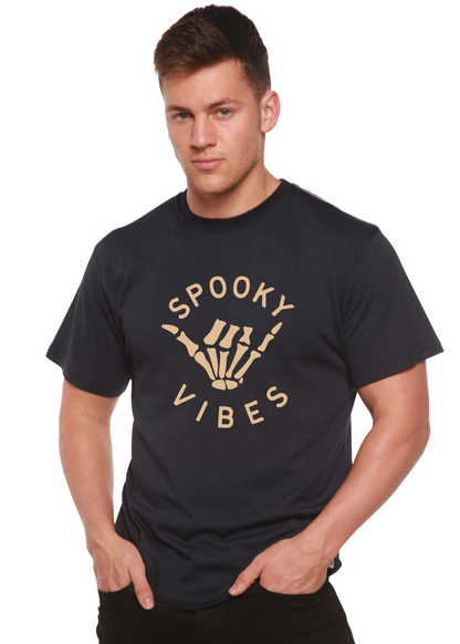 Men's Spooky Vibes graphic T-shirt by Spun Bamboo, short sleeve shirt with spooky-themed print in bamboo viscose and organic cotton.