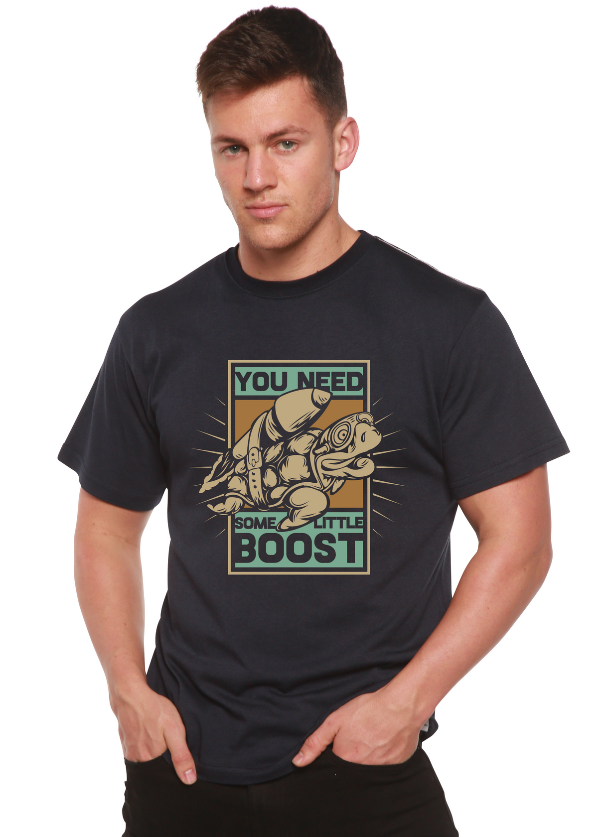 Spun Bamboo men's short sleeve graphic T-shirt made from bamboo viscose and organic cotton, featuring a printed design.