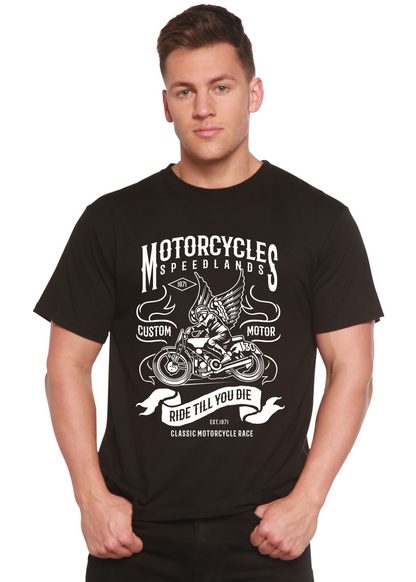 Men's Spun Bamboo motorcycle graphic T-shirt in bamboo viscose and organic cotton, short sleeve, printed design.