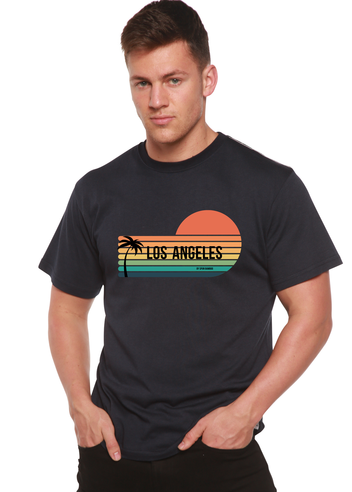 Mens Spun Bamboo graphic T-shirt made from bamboo viscose and organic cotton with a stylish printed design.
