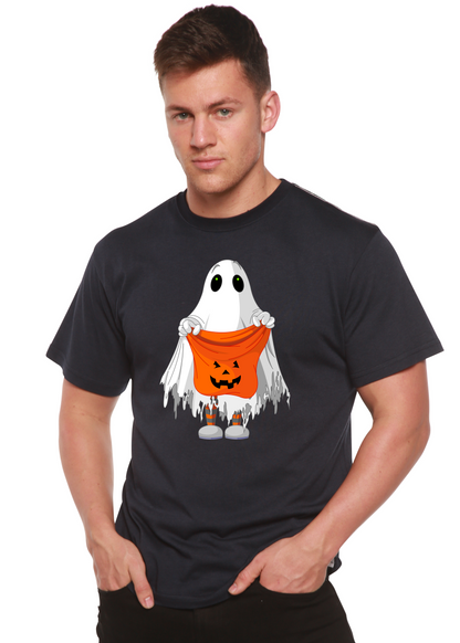 Men's Boo Halloween graphic T-shirt by Spun Bamboo, short sleeve, bamboo viscose and organic cotton, featuring Halloween-themed print.