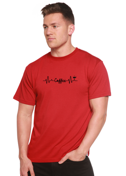 Unisex Heartbeat Coffee graphic t-shirt by Spun Bamboo, featuring bamboo and cotton fabric with a printed heartbeat coffee design.