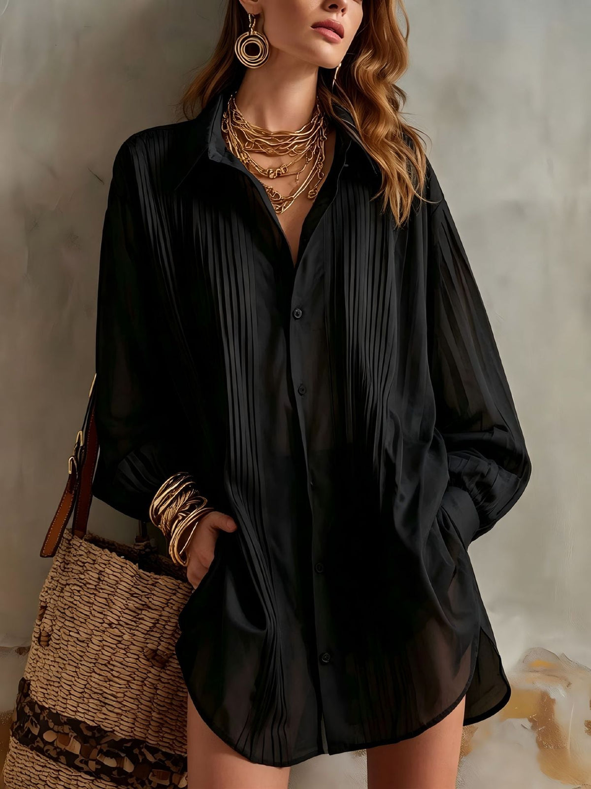 Simple elegant loose-fit draping versatile top in a relaxed silhouette, front view