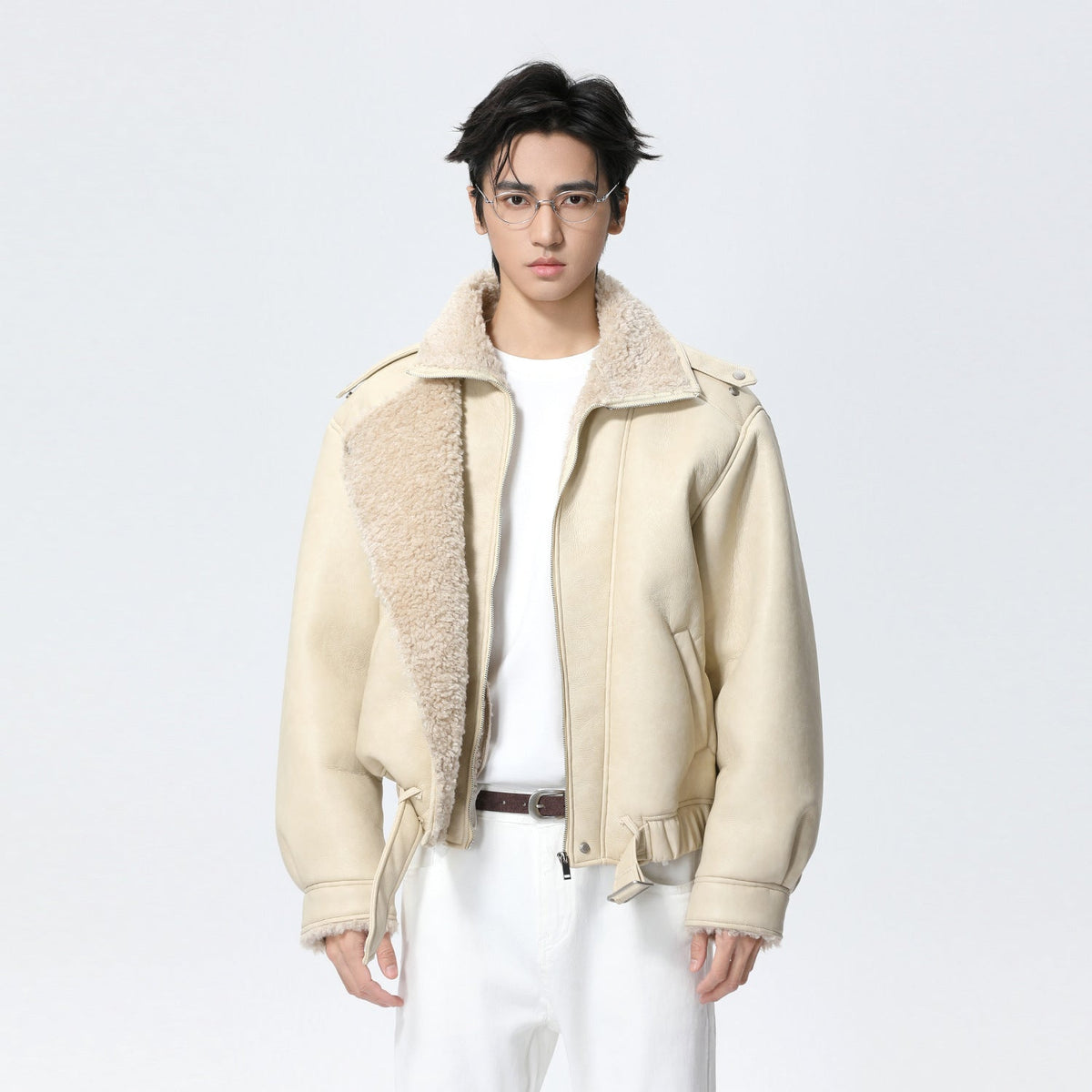 Turn-down collar fur-lined thickened warm jacket coat by My Store