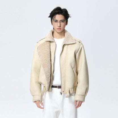 Turn-down collar fur-lined thickened warm jacket coat by My Store