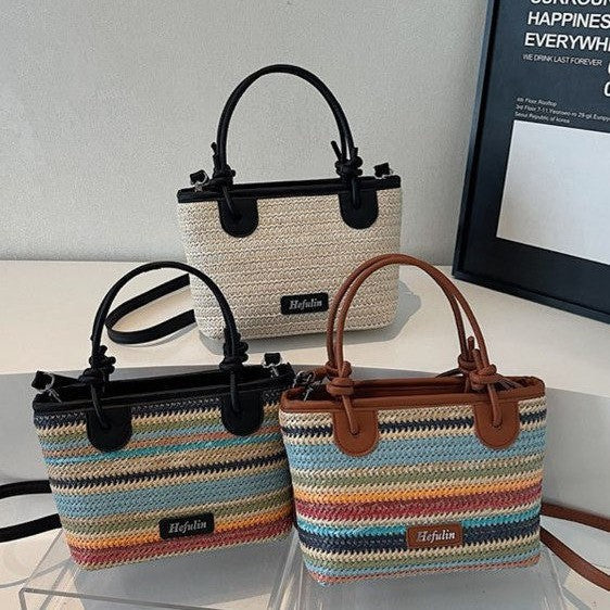 Summer vacation beach-style straw tote and crossbody bag with woven texture and versatile shoulder strap