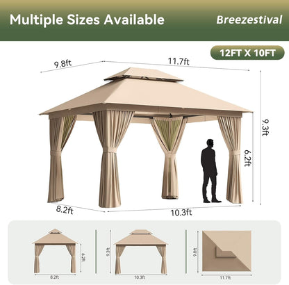 12x10ft outdoor gazebo with stainless steel frame, durable and weather-resistant, ideal for outdoor gatherings and shaded relaxation.