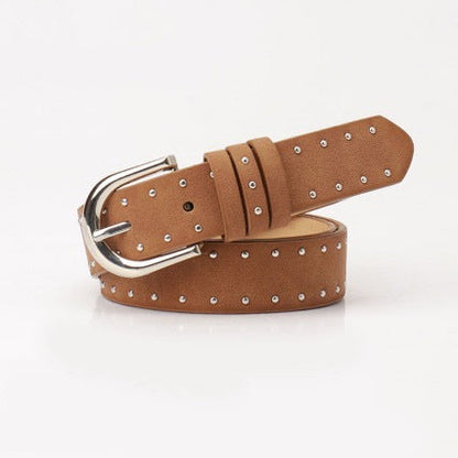 Leopard-print rivet women's belt with a bold spotted pattern and metal studs