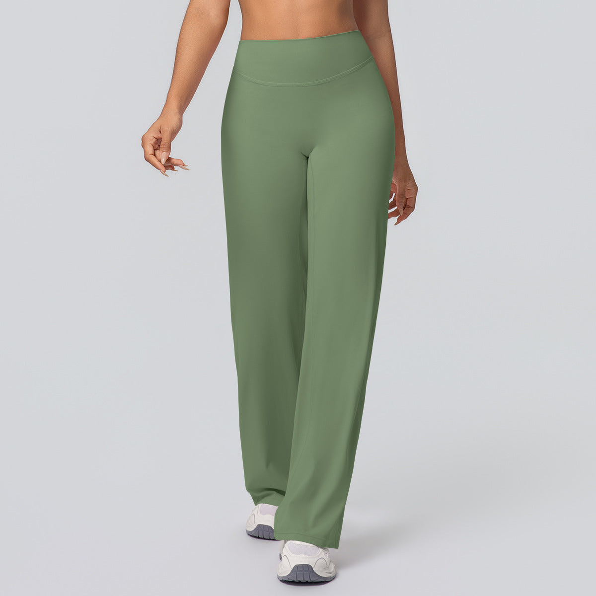 Casual high-waisted loose-fit solid-color yoga pants with a hip-hugging fit