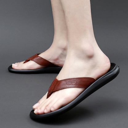 Men's flat-soled flip-flop outdoor sandals, side view
