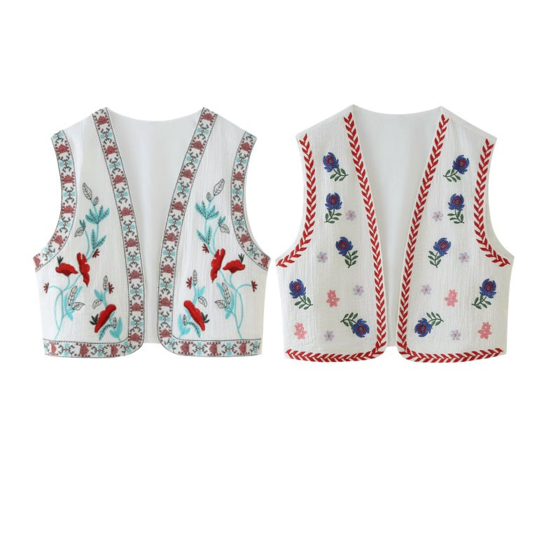 Retro style embroidered vest top, detailed embroidery on front.