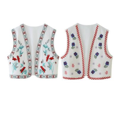 Retro style embroidered vest top, detailed embroidery on front.