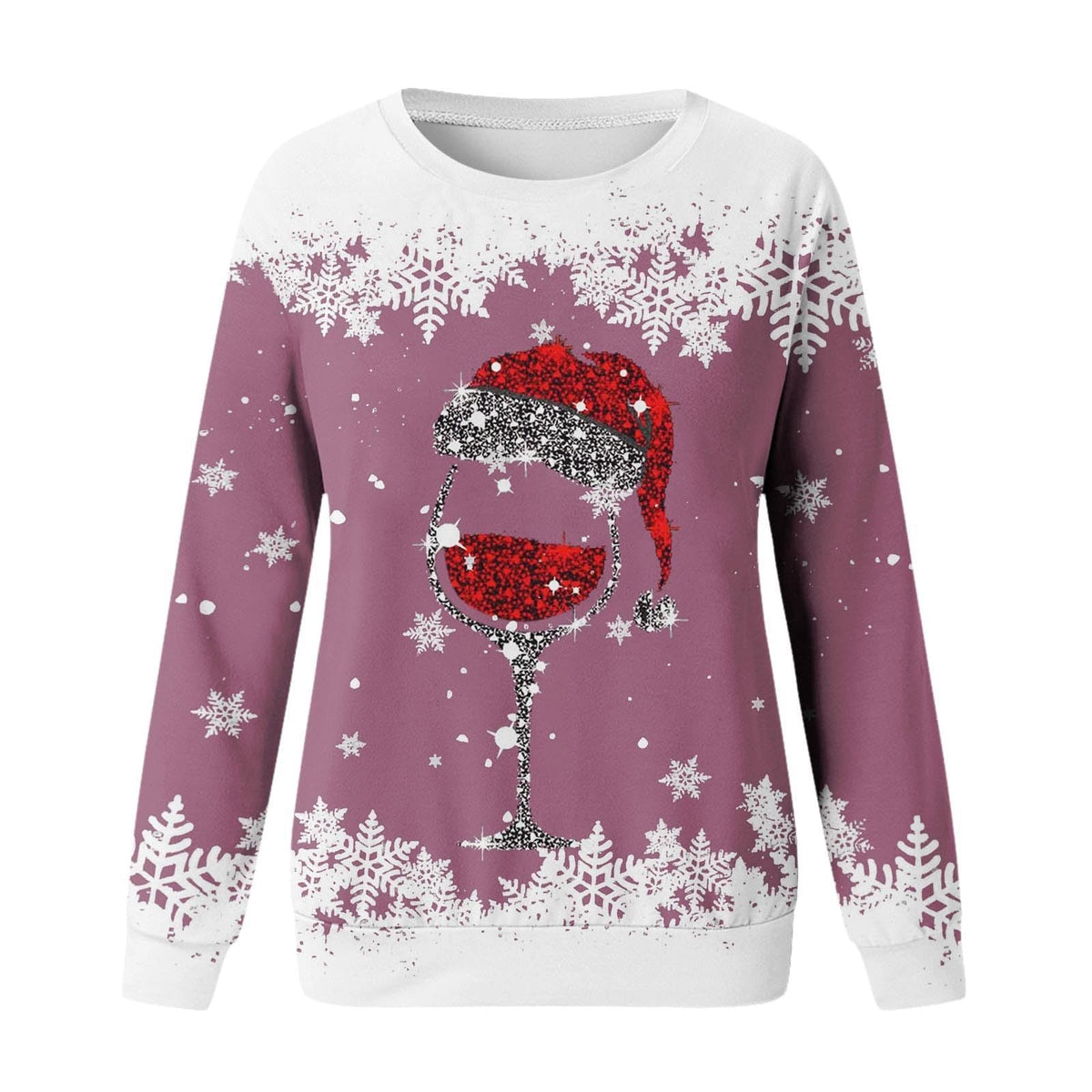Christmas women's round neck sweater with 3D digital print design, casual long-sleeve clothing