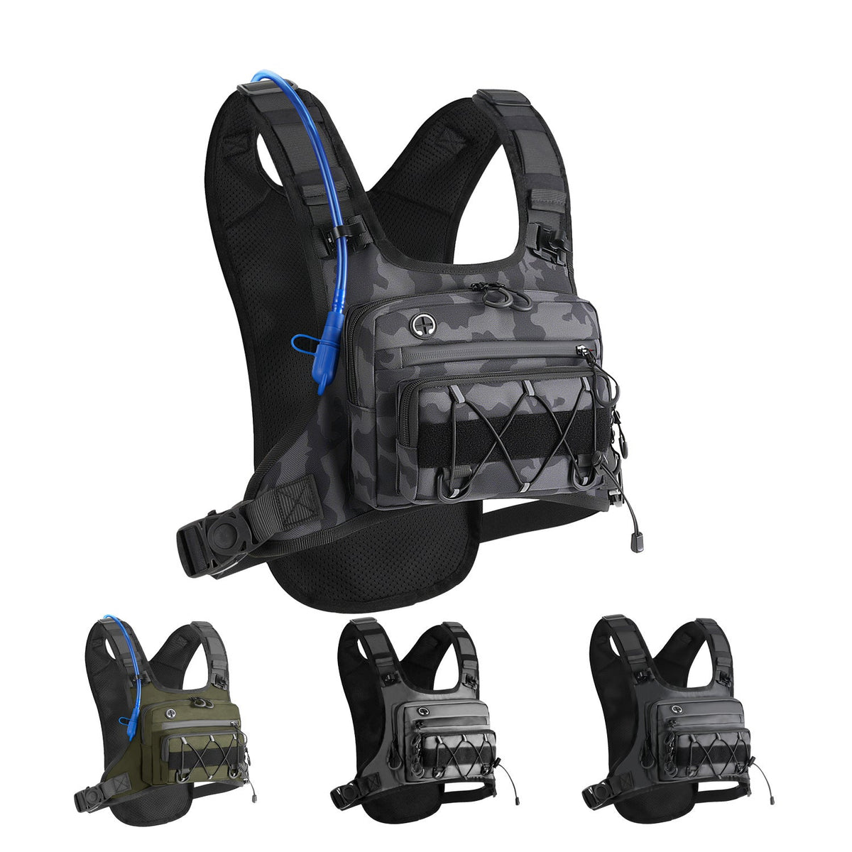 Tactical multi-functional chest pack for trail running with adjustable straps and multiple compartments