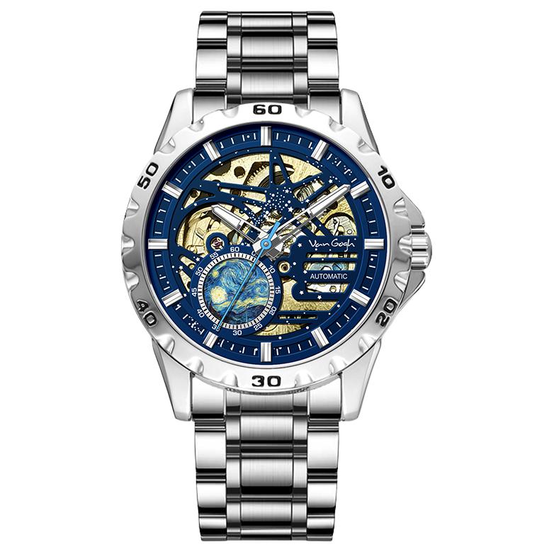 VAN GOGH mechanical movement men's watch with visible openwork dial and classic case design