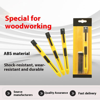 Plastic woodworking propelling pencil with thick lead for marking lines on wood, blue and black design