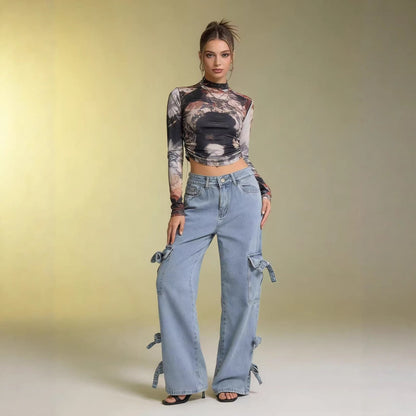 Light blue mid-rise versatile women's jeans by My Store