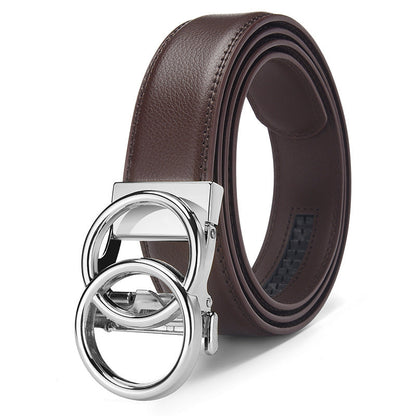 Automatic buckle real leather 14-grain belt, 3.5cm simple business belt with fixed buckle