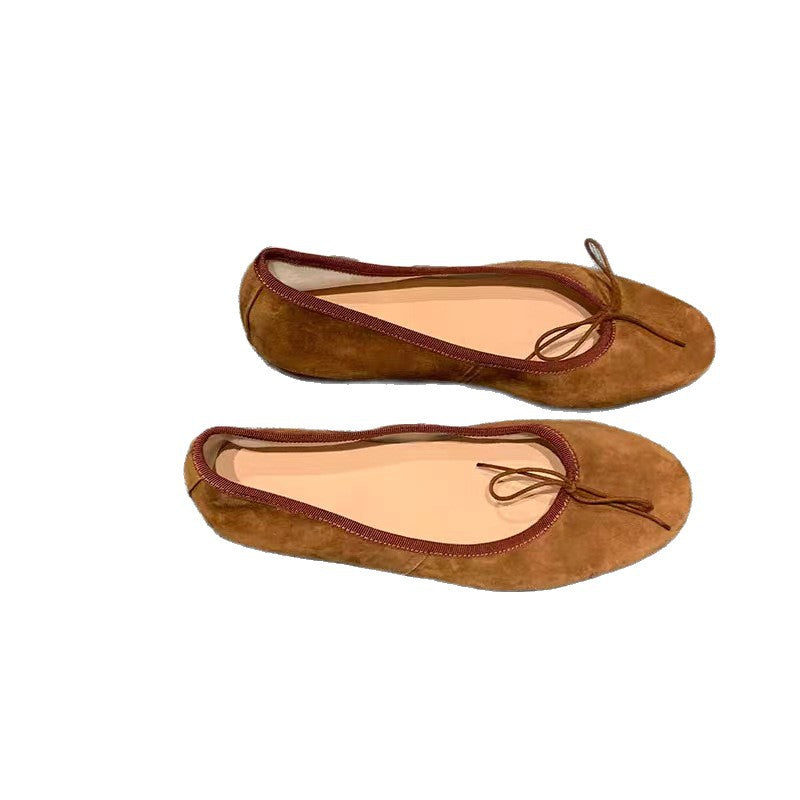 French-style round-toe low-cut bow flat shoes in an elegant versatile design