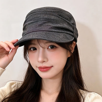 Old money style retro ruffled flat-top bowler hat for artists and painters
