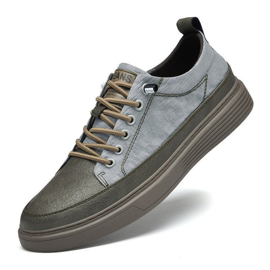 Men's plus-size board shoes in cowhide casual leather with lace-up design by My Store