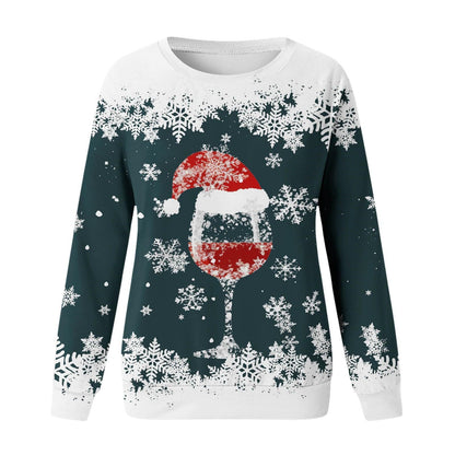 Women's Christmas round neck sweater with 3D digital print, casual knit clothing
